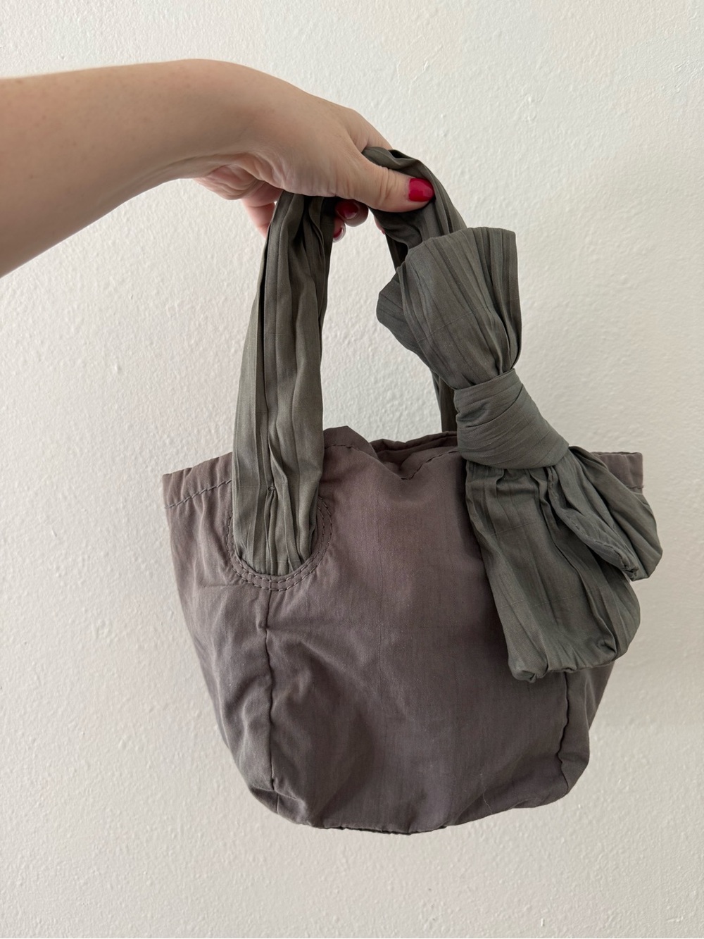 Lesportsac Mini Tote in Taupe with Olive Bow Handle